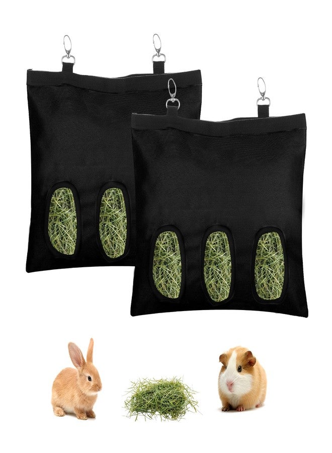 Qiuruoo 2 Pcs Rabbit Hay Feeder,Guinea Pig Hay Feeder,13×10.8 Inch Guinea Pig Bag,Small Animal Feeding Bag for Rabbits, Hamsters, Hedgehogs (3 Holes,Black) - Image 1